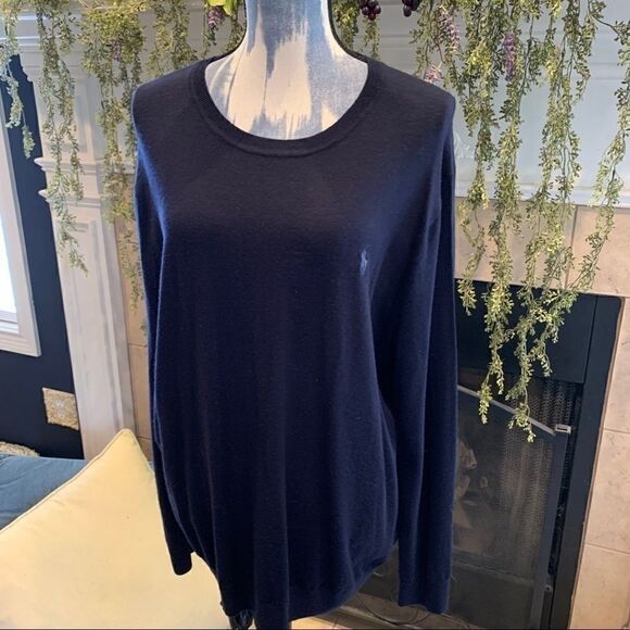 Polo Ralph Lauren Other - Polo Ralph Lauren Men's Merino wool navy blue pullover round neck sweater L
